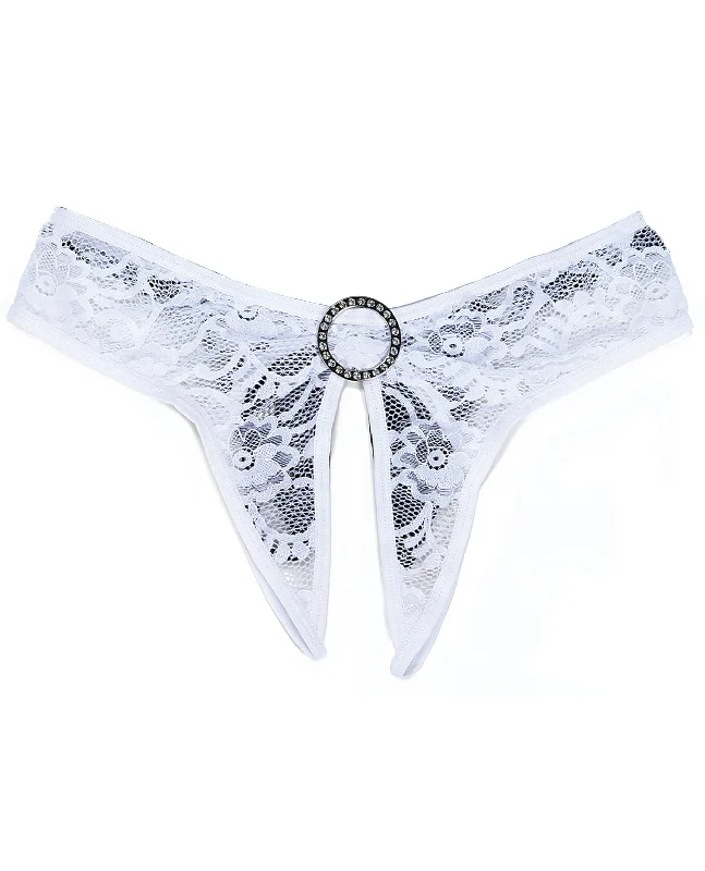 wireless bra with stretch lace for flexibilityStretch Lace Open Front & Back Panty White S-m