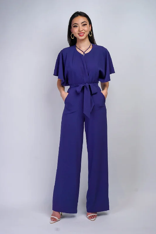 Women's Jumpsuits with V-Shaped CollarBluebonnet Pleated Wrap Necee Jumpsuit in