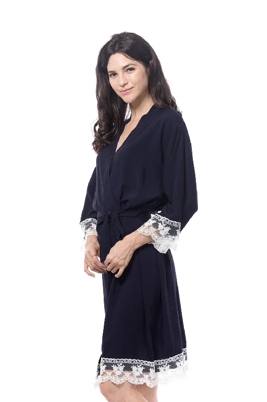 women's pajamas with a timeless appealCotton Lace Trim Robe Navy Blue