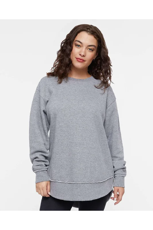 Women's Hooded Sweatshirts with Button ClosureLAT Womens Weekend Fleece Crewneck Sweatshirt - Heather Granite Grey