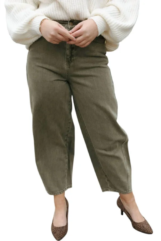 Women's CulottesWashed Barrel Pants In Olive