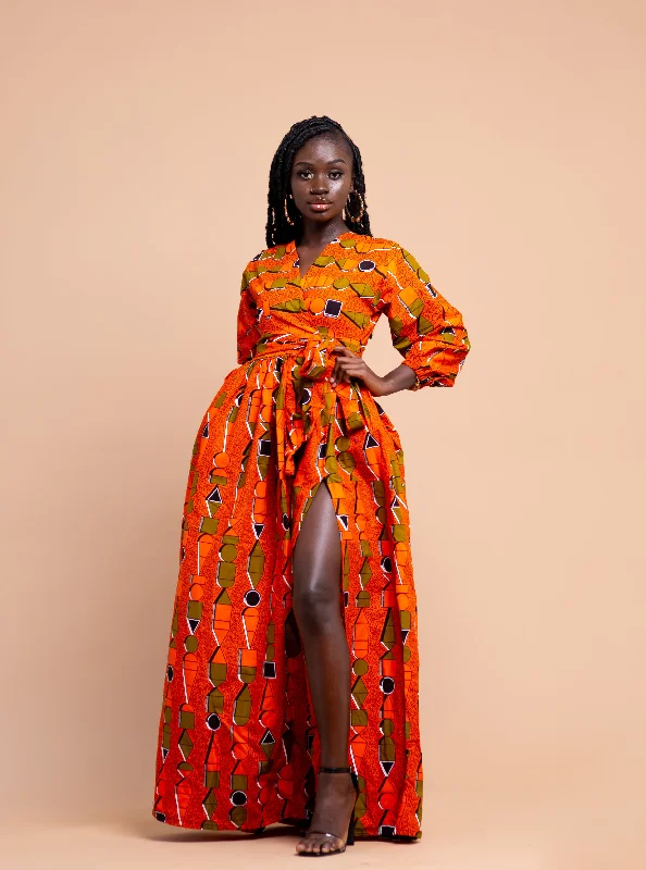 Women's Turtleneck DressesAnnette Ankara Maxi Dress | Orange African Print