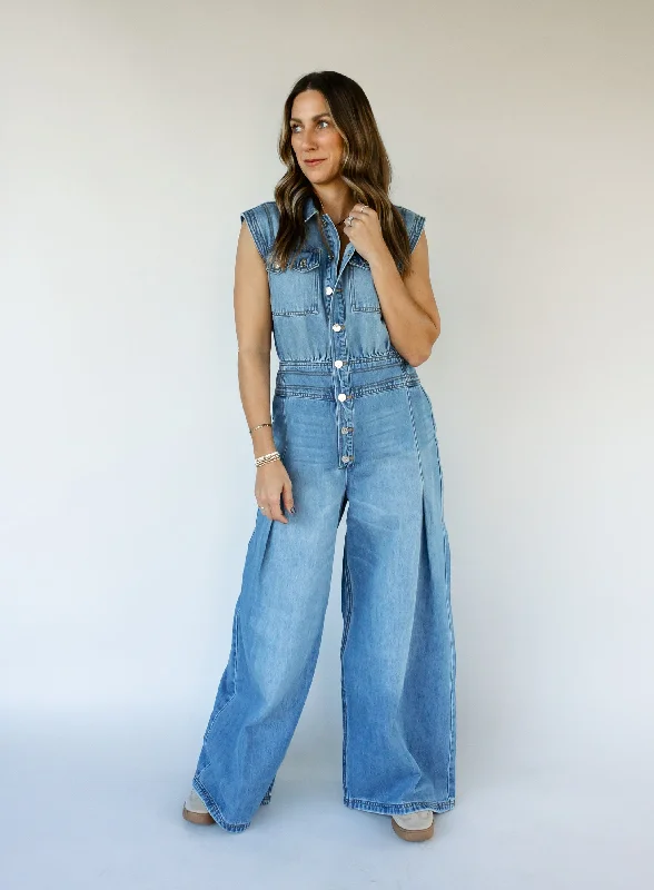 Women's Jumpsuits with Mandarin CollarCarmen Denim Jumpsuit - Final Sale