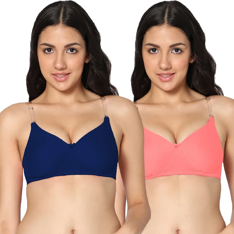 seamless bra for leotardsT-shirt Medium Coverage Royal Blue and Pink Color Padded Bra (Pack of 2)