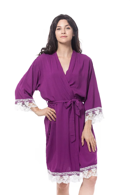 women's pajamas with a charming, vintage aestheticCotton Lace Trim Robe Purple