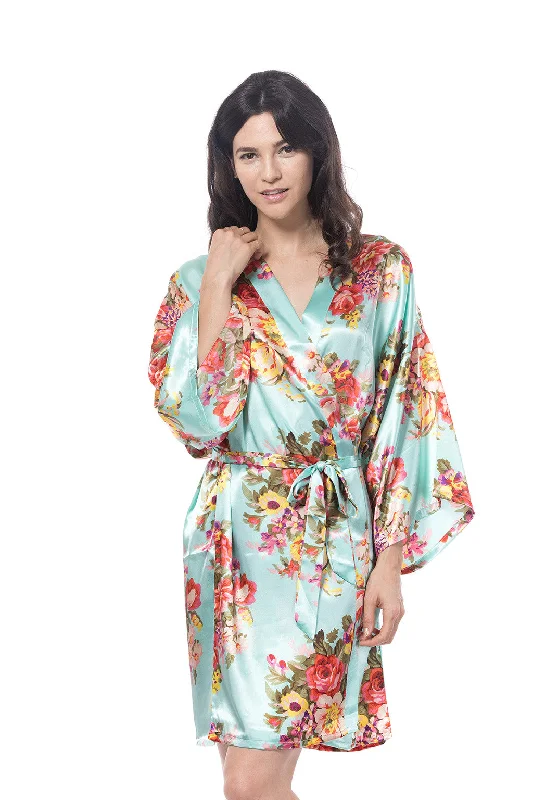 women's pajamas with a touch of whimsical funSatin Floral Blossom Robe Mint