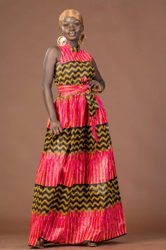 Women's Maxi DressesCaroline Ankara Maxi Dress | Yellow and Pink African Print