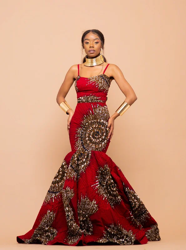 Women's Cut-Out DressesRaina Maxi Ankara Dress | Red African Print