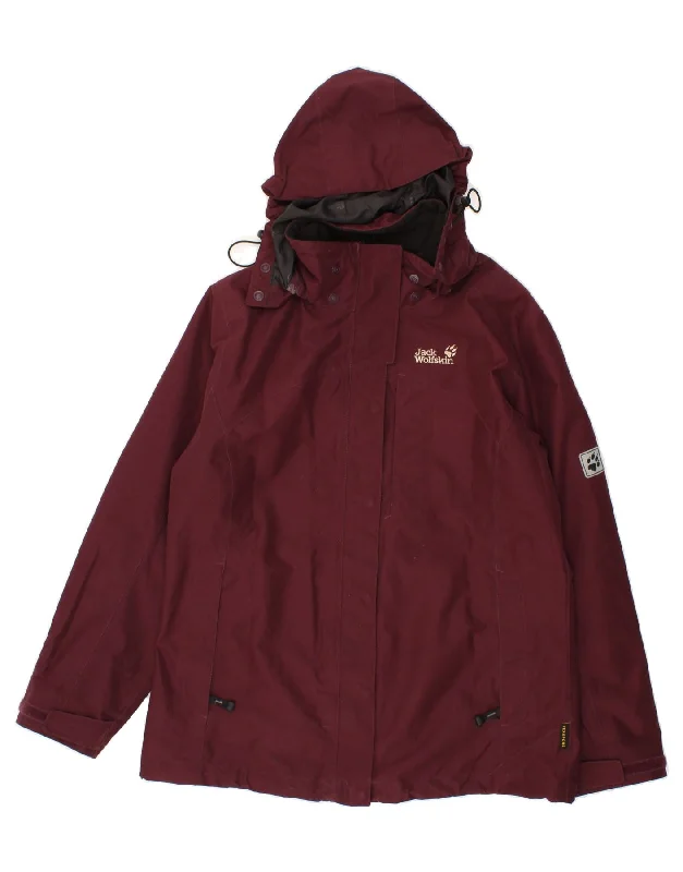 Women's Coats with Fur Trimmed PocketsJACK WOLFSKIN Womens Hooded Rain Jacket UK 16 Large Burgundy Polyester