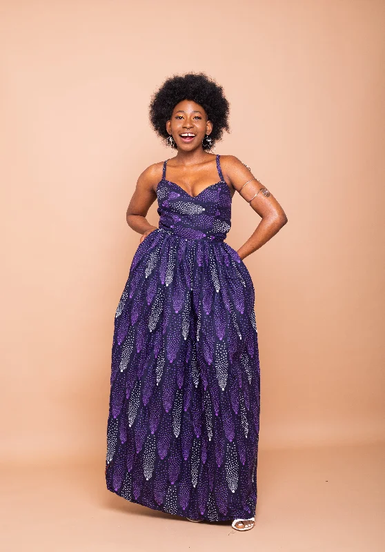 Women's Pleated DressesDara Ankara Maxi Dress | Purple African Print