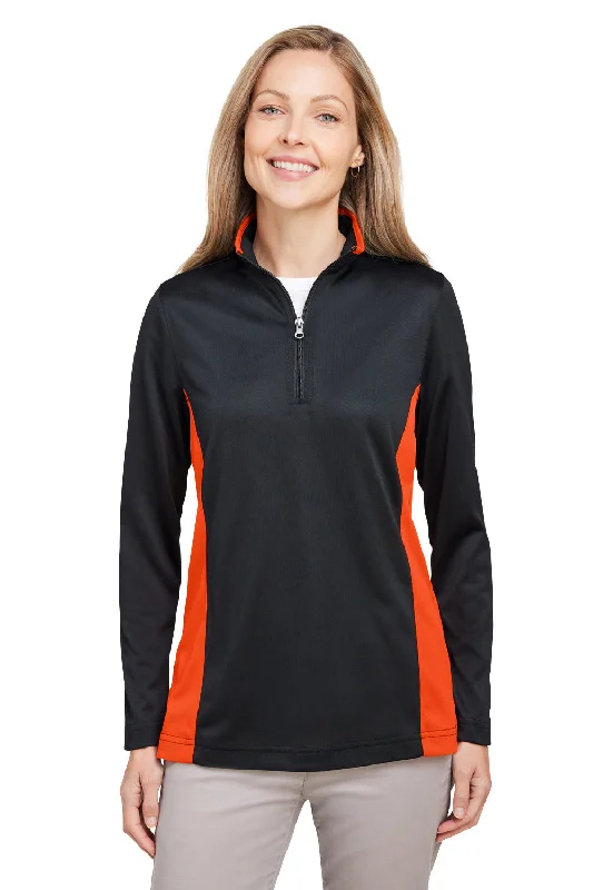 Women's Hooded Sweatshirts with Houndstooth LiningHarriton Womens Flash Performance Moisture Wicking Colorblock 1/4 Zip Sweatshirt - Black/Team Orange