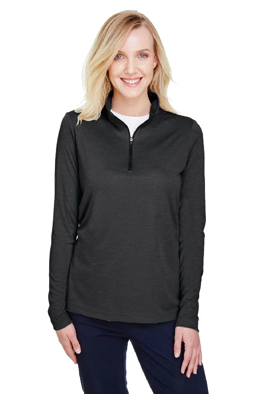 Women's Hooded Sweatshirts with Tapered WaistTeam 365 Womens Zone Sonic Performance Moisture Wicking 1/4 Zip Sweatshirt - Heather Black