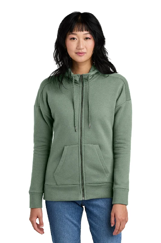 Women's Hooded Sweatshirts with Hidden PocketsDistrict Womens Perfect Weight Fleece Full Zip Hooded Sweatshirt Hoodie w/ Pockets - Laurel Green