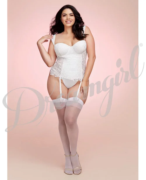 lace overlay convertible braLace Bustier & Mesh W-partial Satin Lining, Boning, Adjustabe-removable Gartrs Deep White 44