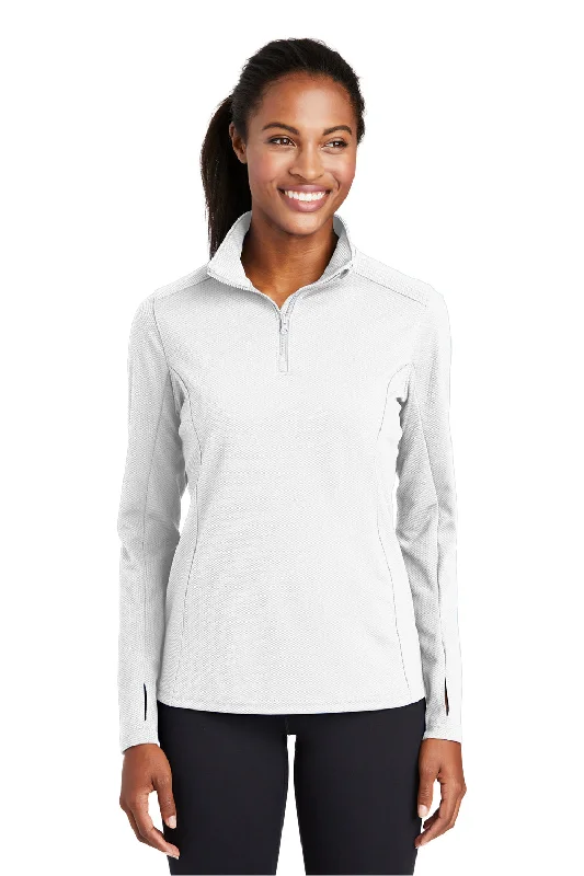 Women's Hooded Sweatshirts with Damask LiningSport-Tek Womens Sport-Wick Moisture Wicking 1/4 Zip Sweatshirt - White - Closeout