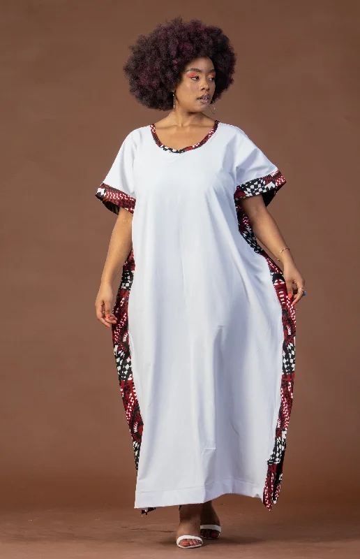 Women's Boat-Neck DressesGina Maxi Dress | White and African Ankara Print