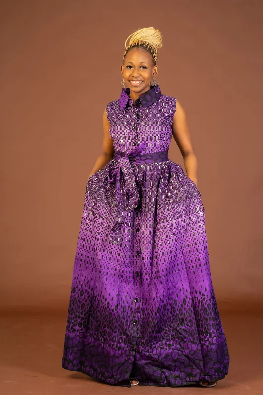 Women's Sweetheart Collar DressesAlice Ankara Maxi Dress | Purple African Print