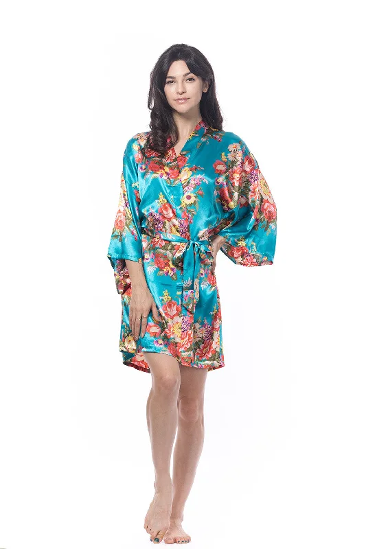 women's pajamas for a night of deep sleepSatin Floral Blossom Robe Caribbean