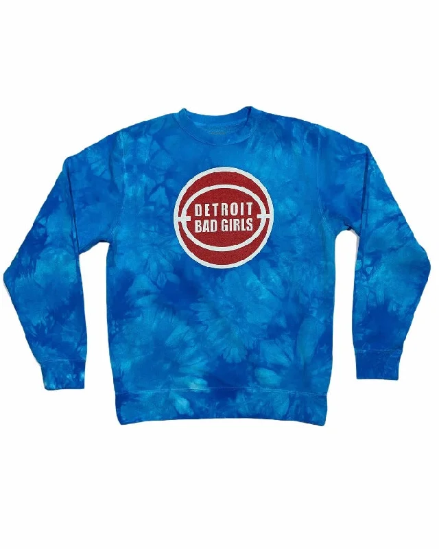 Women's Hooded Sweatshirts with Slant PocketsInk Detroit Bad Girls Tie Dye Crewneck Sweatshirt - Electric Blue