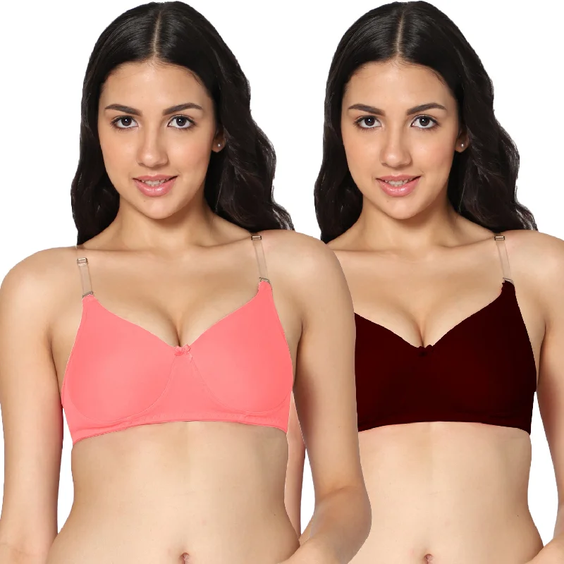 plus-size sports bra with mesh panelsT-shirt Medium Coverage Pink and Maroon Color Padded Bra (Pack of 2)