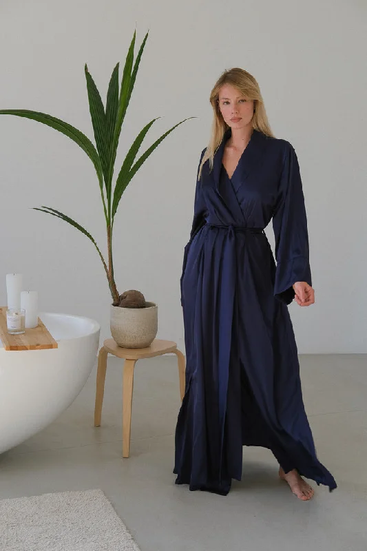 women's pajamas with a classic designLong Silky Robe with Shawl Collar