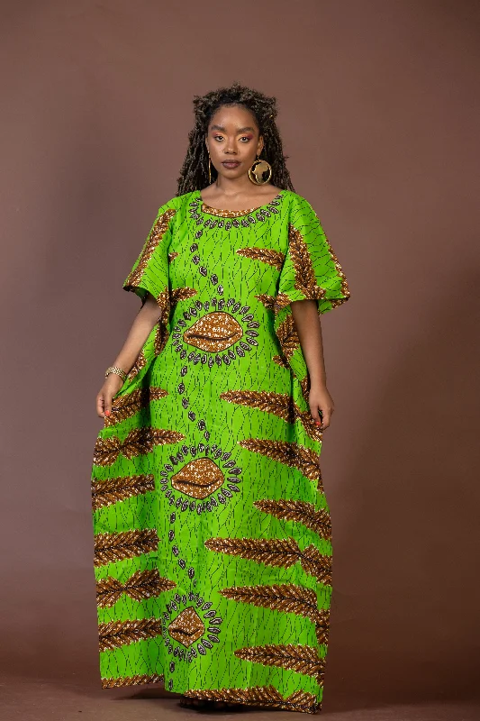 Women's Racerback DressesGeni Ankara Maxi Dress | Green and Brown African Print