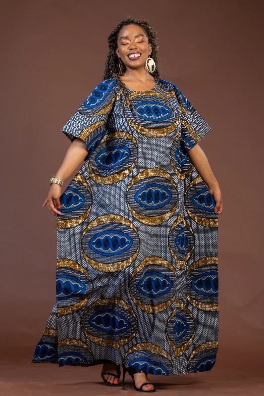 Women's High-Neck DressesGemma Ankara Maxi Dress | Blue and Gold African Print