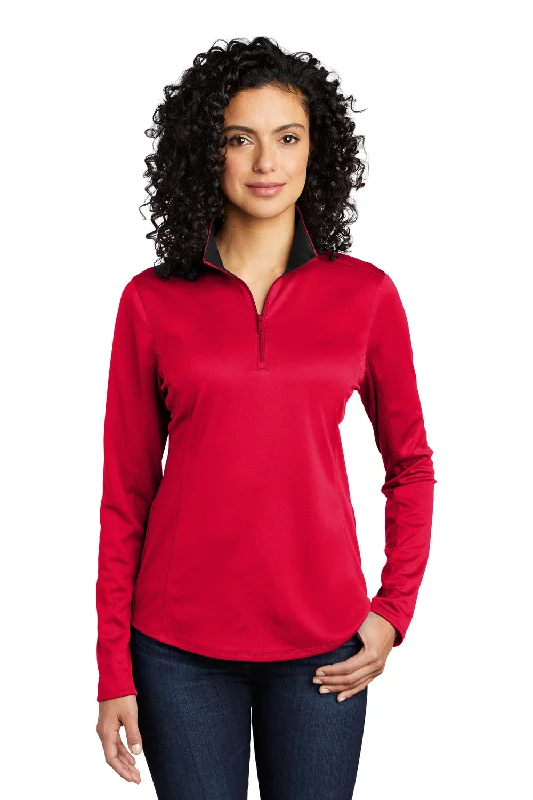 Women's Hooded Sweatshirts with Relaxed WaistPort Authority Womens Silk Touch Performance Moisture Wicking 1/4 Zip Sweatshirt - Red/Black