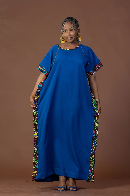 Women's Notched Collar DressesGinika Maxi Dress | Blue and Ankara African Print