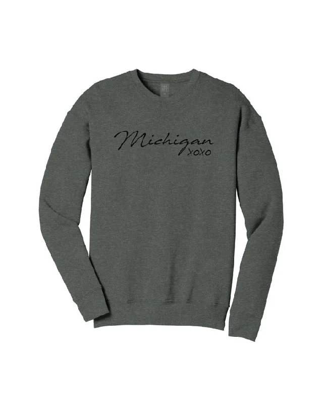 Women's Hooded Sweatshirts with Abstract LiningInk Detroit Michigan XOXO Crewneck Sweatshirt - Grey