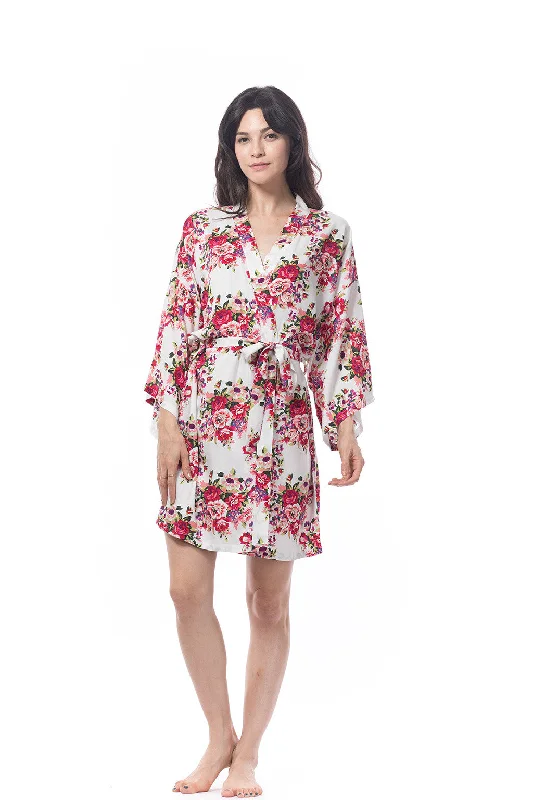 women's pajamas with button-flyCotton Floral Blossom Robe White