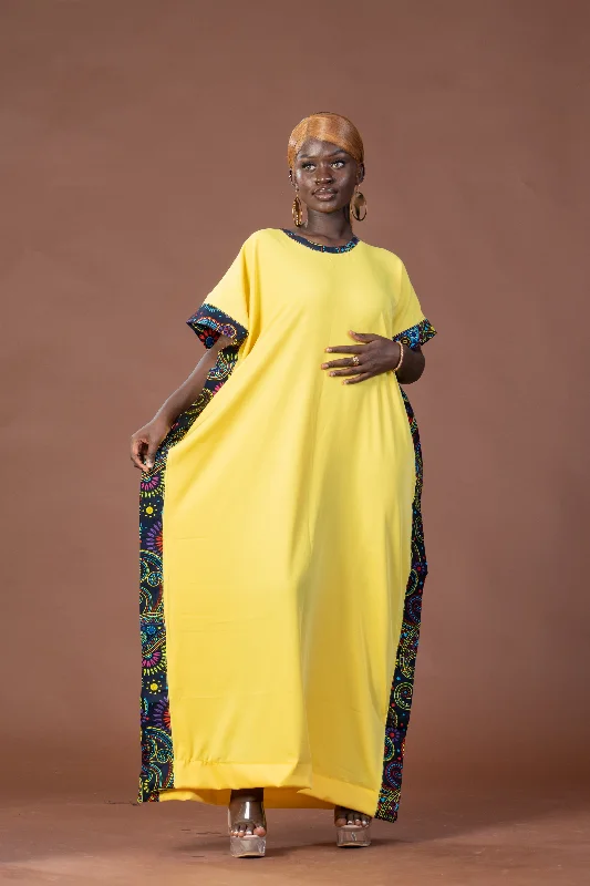 Women's U-Shaped Collar DressesGift Maxi Dress | Yellow and African Ankara Print