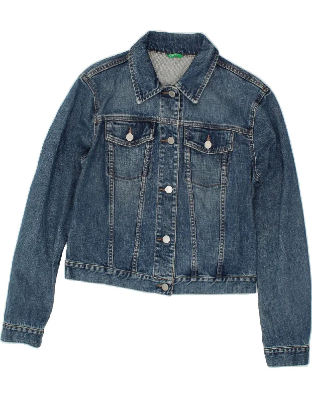 Women's Quilted CoatsBENETTON Womens Crop Denim Jacket UK 16 Large Blue Cotton