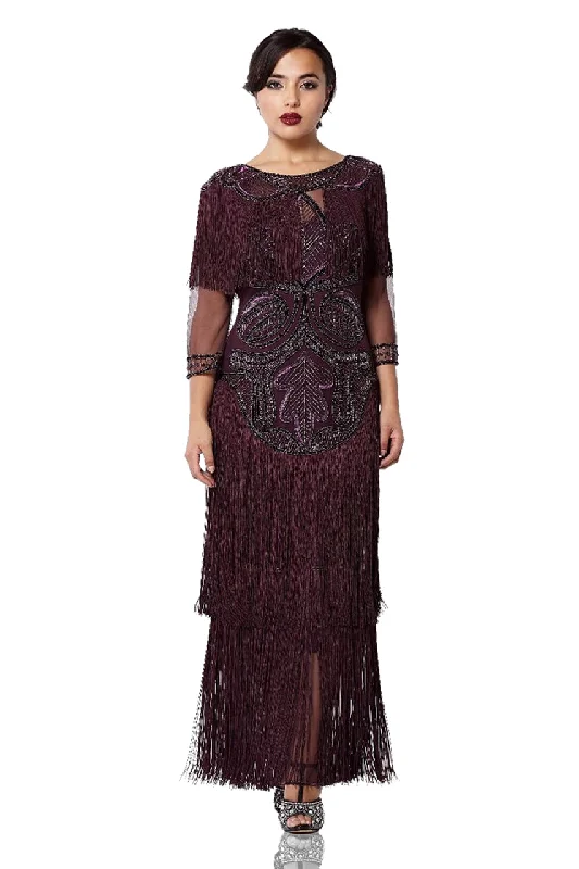 Women's Boat-Neck Dresses1920s Inspired Evening Maxi Dress in Plum