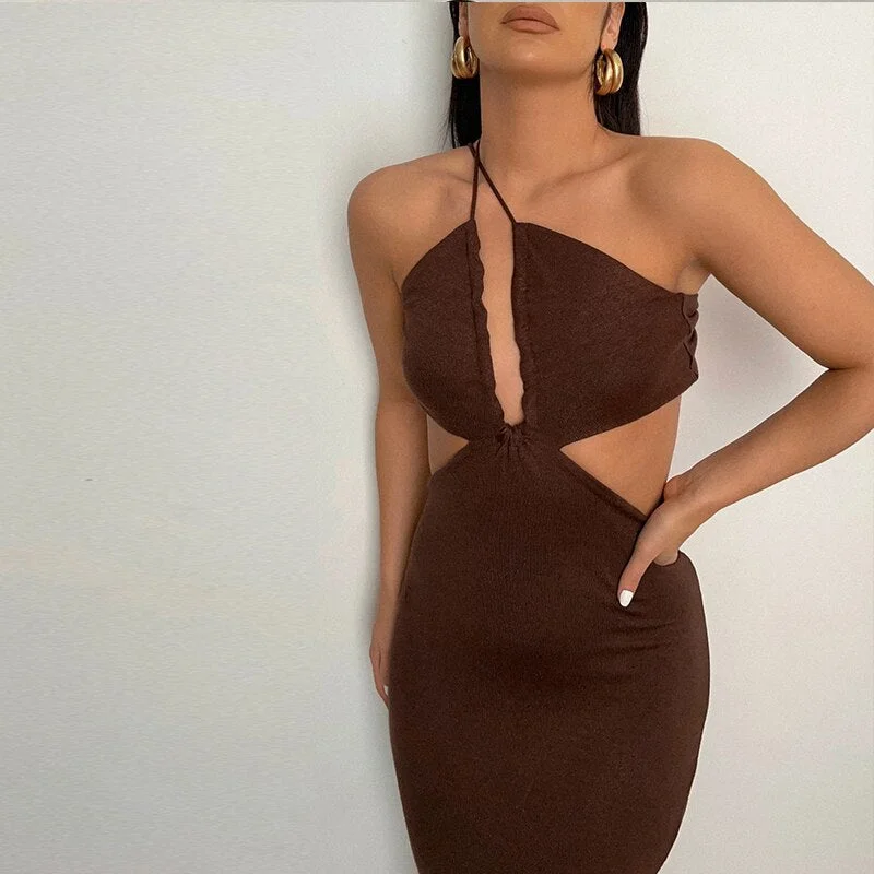 Women's Fit and Flare DressesBerriesJam - 2024 Spaghetti Strap Bandage Wrap Backless Maxi Dress