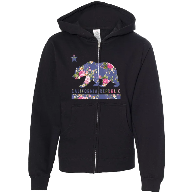 Women's Hooded Sweatshirts with Mediumweight FabricCalifornia Republic Paisley Flower Bear Premium Youth Zip-Up Hoodie