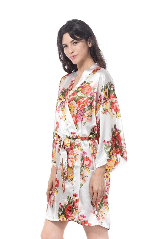 women's pajamas with a vintage lookSatin Floral Blossom Robe Ivory