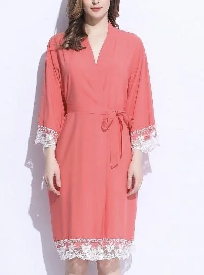 women's pajamas for all-night comfortCotton Lace Trim Robe Coral