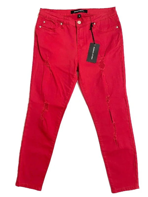 Women's Jodhpurs with Keyhole NeckWomen's Distressed Denim Skinny Jeans In Red