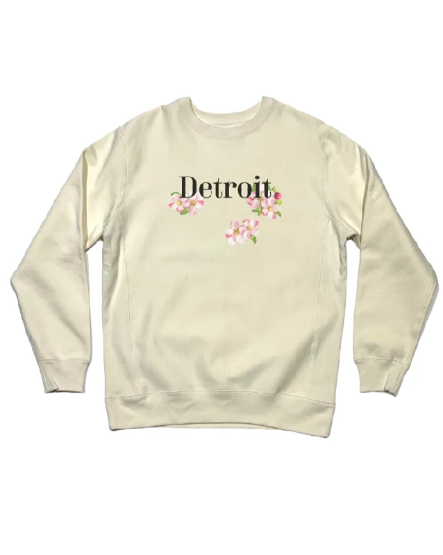 Women's Hooded Sweatshirts with Jacquard LiningInk Detroit - Detroit Apple Blossom - Crewneck Sweatshirt - Natural