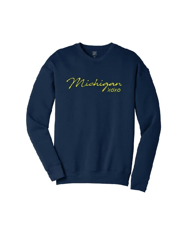 Women's Hooded Sweatshirts with Solid Color LiningInk Detroit Michigan XOXO Crewneck Sweatshirt - Maize &  Blue