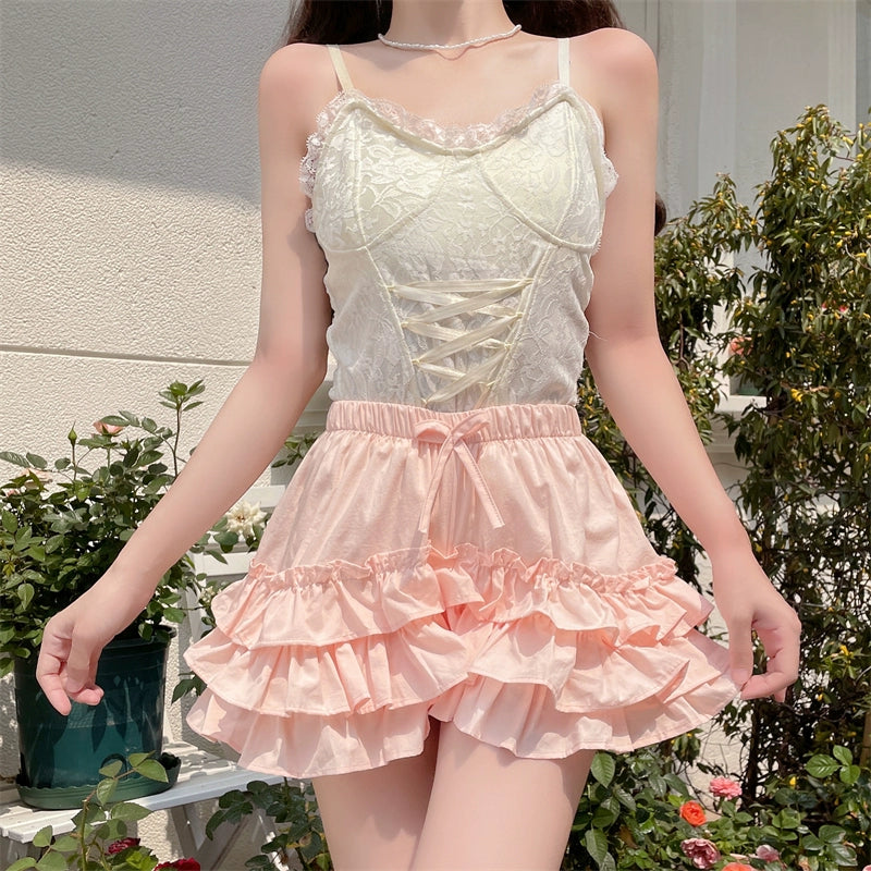 Sugar Girl~Daily Lolita Bloomers Anti-Exposure Pink Ruffle Safety Shorts