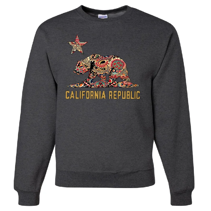 Women's Hooded Sweatshirts with Magnetic ClosureCalifornia Republic Paisley Bear Crewneck Sweatshirt