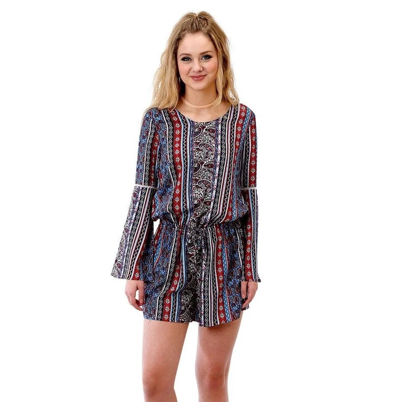 Roper Western Romper Womens L/S Shorts Tie Blue 03-062-0590-6026 BU