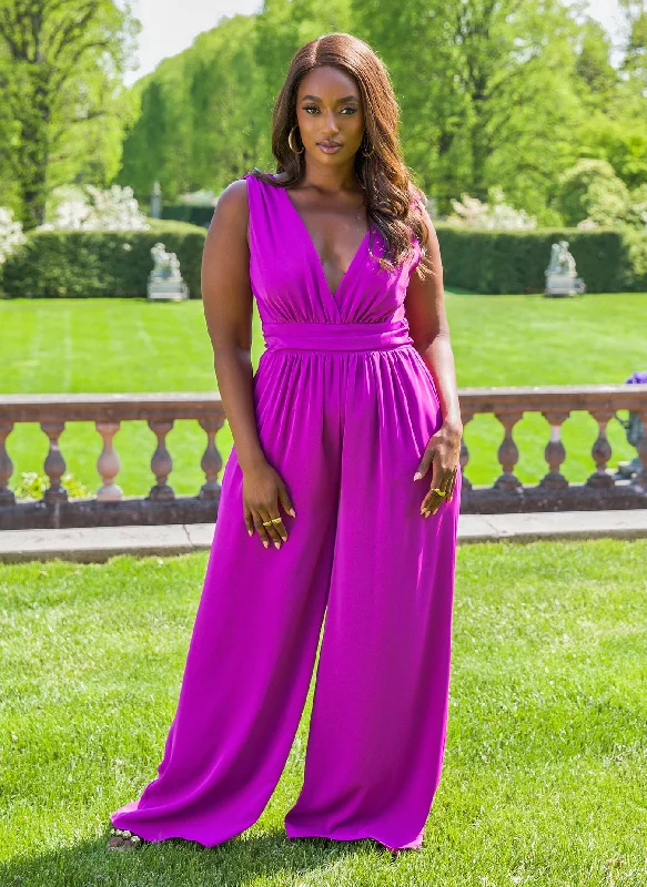 Women's Jumpsuits with Mid-LengthLucinda V Neck Wide Leg Jumpsuit