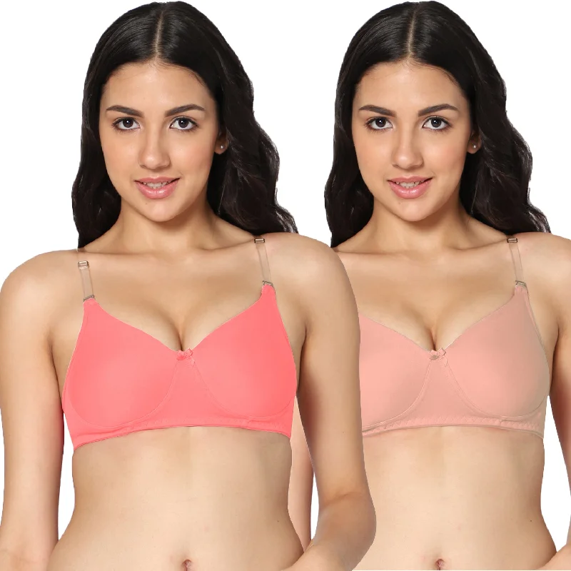 strapless bra with silicone stripsT-shirt Medium Coverage Peach and Pink Color Padded Bra (Pack of 2)