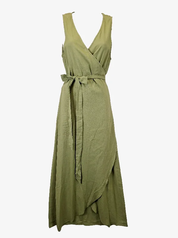 Women's Keyhole Collar DressesAndie Sage Linen Blend Resort Wrap Maxi Dress Size S