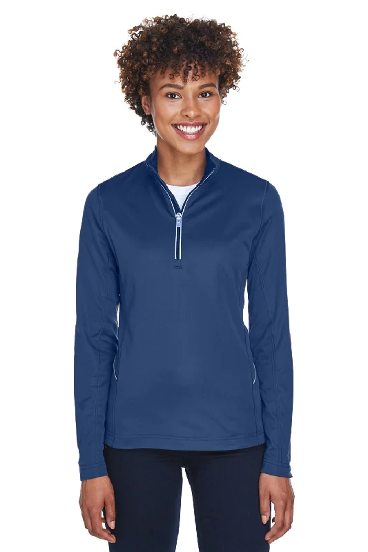 Women's Hooded Sweatshirts with Corduroy LiningUltraClub Womens Cool & Dry Moisture Wicking 1/4 Zip Sweatshirt w/ Pocket - Navy Blue