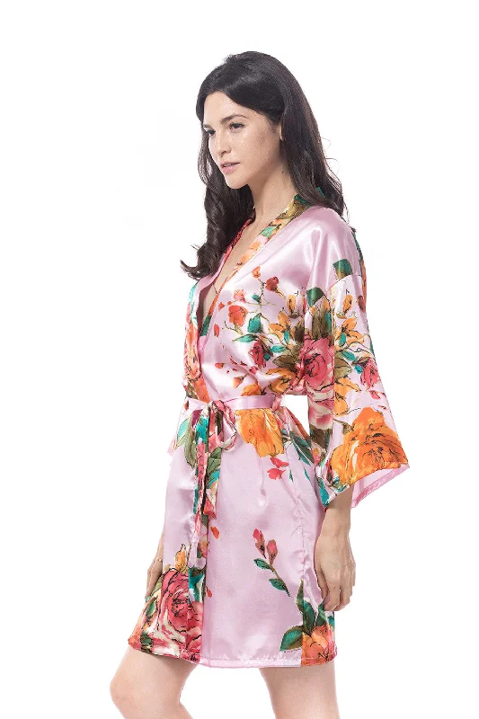 women's pajamas with a cozy, warm feelSatin Watercolor Rose Robe Pink