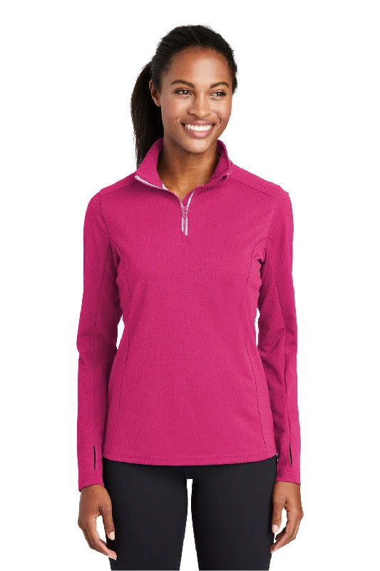 Women's Hooded Sweatshirts with Polyester LiningSport-Tek Womens Sport-Wick Moisture Wicking 1/4 Zip Sweatshirt - Raspberry Pink - Closeout